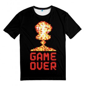 Мужская футболка 3D с принтом Game over в Новосибирске, 100% полиэфир | прямой крой, круглый вырез горловины, длина до линии бедер | 