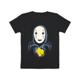 Детская футболка хлопок с принтом Унесённые призраками в Новосибирске, 100% хлопок | круглый вырез горловины, полуприлегающий силуэт, длина до линии бедер | anime | no face | spirited away | аниме | безликий | безликий бог каонаси | каонаси | миядзаки | мультфильм | сэн | тихиро | унесённые призраками