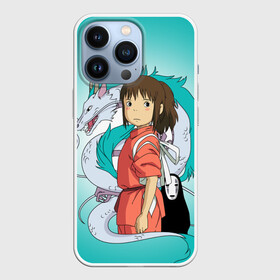 Чехол для iPhone 13 Pro с принтом Тихиро и Хаку зеленый фон в Новосибирске,  |  | anime | spirited away | аниме | дракон | миядзаки | мультфильм | сэн | тихиро | унесённые призраками | хаку