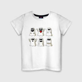 Детская футболка хлопок с принтом Ghost в Новосибирске, 100% хлопок | круглый вырез горловины, полуприлегающий силуэт, длина до линии бедер | Тематика изображения на принте: fear | ghost | halloween | horror | приведение | призрак | ужас | хэллоуин