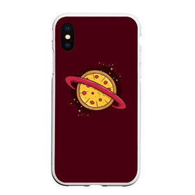 Чехол для iPhone XS Max матовый с принтом Планета Пицца в Новосибирске, Силикон | Область печати: задняя сторона чехла, без боковых панелей | pizza | космос | пицца | планета | планеты | сатурн