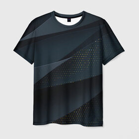 Мужская футболка 3D с принтом Алькантара в Новосибирске, 100% полиэфир | прямой крой, круглый вырез горловины, длина до линии бедер | abstract | abstraction | color | geometry | mirror | polygon | абстракция | геометрия | глубина | градиент | грани | карбон | линии | новинка | популярная | резина | синяя | сочетания | темная | трендовая | треугольники | тюнинг