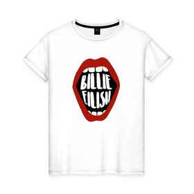 Женская футболка хлопок с принтом Billie Eilish в Новосибирске, 100% хлопок | прямой крой, круглый вырез горловины, длина до линии бедер, слегка спущенное плечо | music | pop | айлиш | билли | музыка