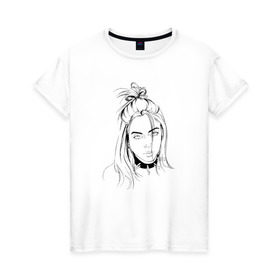 Женская футболка хлопок с принтом Billie Eilish в Новосибирске, 100% хлопок | прямой крой, круглый вырез горловины, длина до линии бедер, слегка спущенное плечо | music | pop | айлиш | билли | музыка