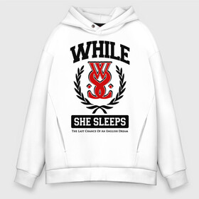 Мужское худи Oversize хлопок с принтом While She Sleeps в Новосибирске, френч-терри — 70% хлопок, 30% полиэстер. Мягкий теплый начес внутри —100% хлопок | боковые карманы, эластичные манжеты и нижняя кромка, капюшон на магнитной кнопке | Тематика изображения на принте: sleeps | while she sleeps | you are we | группы | метал | музыка | рок