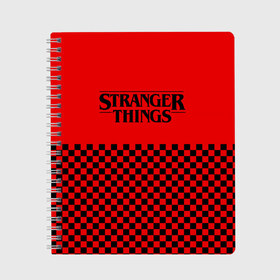 Тетрадь с принтом STRANGER THINGS в Новосибирске, 100% бумага | 48 листов, плотность листов — 60 г/м2, плотность картонной обложки — 250 г/м2. Листы скреплены сбоку удобной пружинной спиралью. Уголки страниц и обложки скругленные. Цвет линий — светло-серый
 | 11 | checkerboard | eggo | eleven | netflix | stranger | things | бобби | браун | дела | крайне | милли | обратная | одинадцать | одиннадцать | очень | события | сторона | странные | стренджер | темная