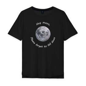 Мужская футболка хлопок Oversize с принтом Hey moon... в Новосибирске, 100% хлопок | свободный крой, круглый ворот, “спинка” длиннее передней части | Тематика изображения на принте: brendon urie | moon | northern downpour | panic at the disco | patd | брендон ури | луна