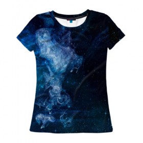 Женская футболка 3D с принтом Синий космос в Новосибирске, 100% полиэфир ( синтетическое хлопкоподобное полотно) | прямой крой, круглый вырез горловины, длина до линии бедер | big | арт | крупные арты | крупные принты | сумаcшедшие арты