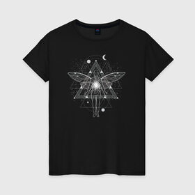 Женская футболка хлопок с принтом Астрал в Новосибирске, 100% хлопок | прямой крой, круглый вырез горловины, длина до линии бедер, слегка спущенное плечо | абстракция | ангел | астрал | геометрия | космос | луна | планета | фея