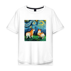 Мужская футболка хлопок Oversize с принтом Корги Ван Гога в Новосибирске, 100% хлопок | свободный крой, круглый ворот, “спинка” длиннее передней части | вангог | винсент | галерея | живопись | звездная ночь | искусство | картина | краски | лувр | мазки | масло | пес | собака | холст | щенок | эрмитаж