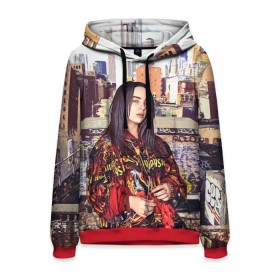 Мужская толстовка 3D с принтом Billie Eilish в Новосибирске, 100% полиэстер | двухслойный капюшон со шнурком для регулировки, мягкие манжеты на рукавах и по низу толстовки, спереди карман-кенгуру с мягким внутренним слоем. | билли айлиш | певица