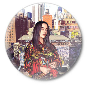 Значок с принтом Billie Eilish в Новосибирске,  металл | круглая форма, металлическая застежка в виде булавки | билли айлиш | певица