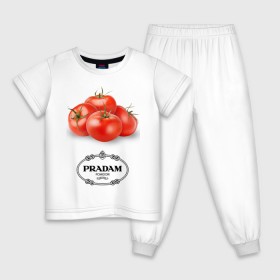 Детская пижама хлопок с принтом PRADAM в Новосибирске, 100% хлопок |  брюки и футболка прямого кроя, без карманов, на брюках мягкая резинка на поясе и по низу штанин
 | Тематика изображения на принте: антитренд | прада