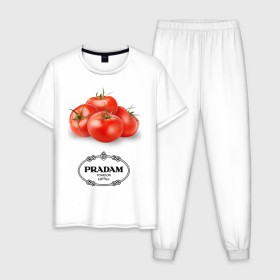 Мужская пижама хлопок с принтом PRADAM в Новосибирске, 100% хлопок | брюки и футболка прямого кроя, без карманов, на брюках мягкая резинка на поясе и по низу штанин
 | Тематика изображения на принте: антитренд | прада