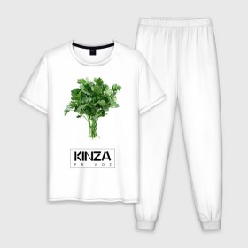 Мужская пижама хлопок с принтом KINZA в Новосибирске, 100% хлопок | брюки и футболка прямого кроя, без карманов, на брюках мягкая резинка на поясе и по низу штанин
 | Тематика изображения на принте: kinzo | антитренд | кинзо