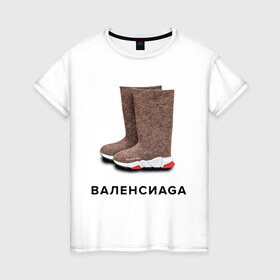 Женская футболка хлопок с принтом Валенсиаga в Новосибирске, 100% хлопок | прямой крой, круглый вырез горловины, длина до линии бедер, слегка спущенное плечо | balenciaga | антитренд | баленсиага