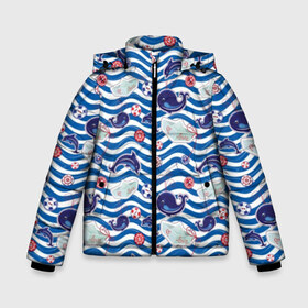 Зимняя куртка для мальчиков 3D с принтом Киты и дельфины в Новосибирске, ткань верха — 100% полиэстер; подклад — 100% полиэстер, утеплитель — 100% полиэстер | длина ниже бедра, удлиненная спинка, воротник стойка и отстегивающийся капюшон. Есть боковые карманы с листочкой на кнопках, утяжки по низу изделия и внутренний карман на молнии. 

Предусмотрены светоотражающий принт на спинке, радужный светоотражающий элемент на пуллере молнии и на резинке для утяжки | animals | background | boats | fashion | hearts | paper | sea | style | text | water | вода | волны | графика | дельфины | детский | иллюстрация | картинка | мода | море | морские | надпись | океан | орнамент | полоски | пуговицы | пунктир