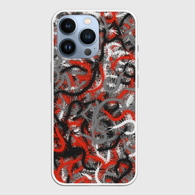 Чехол для iPhone 13 Pro с принтом Сколопендры в Новосибирске,  |  | Тематика изображения на принте: камуфляж | красный | лапки | милитари | многоножка | насекомые | орнжевый | паттрен | серый | сороконожка | узор
