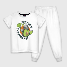 Детская пижама хлопок с принтом Уничтожим Веганов в Новосибирске, 100% хлопок |  брюки и футболка прямого кроя, без карманов, на брюках мягкая резинка на поясе и по низу штанин
 | vegan | авокадо | веган | веганство | веганы | надписи | надпись | растения