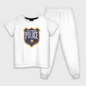 Детская пижама хлопок с принтом Полиция Грамматики в Новосибирске, 100% хлопок |  брюки и футболка прямого кроя, без карманов, на брюках мягкая резинка на поясе и по низу штанин
 | 
