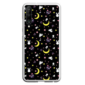 Чехол для Honor P30 с принтом Sailor Moon Pattern в Новосибирске, Силикон | Область печати: задняя сторона чехла, без боковых панелей | аниме | детский | зайчик | зая | звезды | кролик | луна в матроске | матросска | месяц | милота | милый | небо | паттерн | сейлор мун | черный