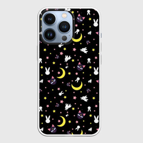 Чехол для iPhone 13 Pro с принтом Sailor Moon Pattern в Новосибирске,  |  | Тематика изображения на принте: аниме | детский | зайчик | зая | звезды | кролик | луна в матроске | матросска | месяц | милота | милый | небо | паттерн | сейлор мун | черный