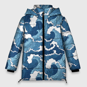 Женская зимняя куртка 3D с принтом Морские волны в Новосибирске, верх — 100% полиэстер; подкладка — 100% полиэстер; утеплитель — 100% полиэстер | длина ниже бедра, силуэт Оверсайз. Есть воротник-стойка, отстегивающийся капюшон и ветрозащитная планка. 

Боковые карманы с листочкой на кнопках и внутренний карман на молнии | background | blue | drawing | element | fashion | foam | graphics | illustration | ocean | picture | sea | storm | style | water | waves | wind | ветер | вода | волны | графика | иллюстрация | картинка | мода | море | морские | океан | пена | ри