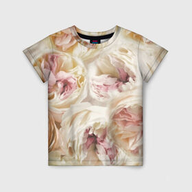 Детская футболка 3D с принтом Нежные Пионы в Новосибирске, 100% гипоаллергенный полиэфир | прямой крой, круглый вырез горловины, длина до линии бедер, чуть спущенное плечо, ткань немного тянется | букет | красивый | милый | пион | роза | розовый | розочка | свадебный | флористика | цветок | цветы