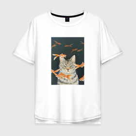 Мужская футболка хлопок Oversize с принтом Не Зли Котейку в Новосибирске, 100% хлопок | свободный крой, круглый ворот, “спинка” длиннее передней части | аквариум | взгляд | злой | киса | киска | кот | котенок | котик | котэ | котя | кошка | недовольный | понедельник | раздражение | рыба | рыбка | тяжелый | угрюмый | хмурый