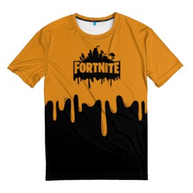 Мужская футболка 3D с принтом FORTNITE - Black&Orange в Новосибирске, 100% полиэфир | прямой крой, круглый вырез горловины, длина до линии бедер | 