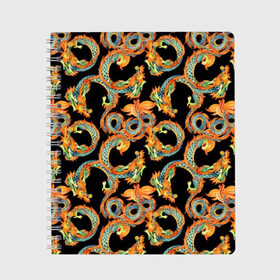 Тетрадь с принтом Драконы в Новосибирске, 100% бумага | 48 листов, плотность листов — 60 г/м2, плотность картонной обложки — 250 г/м2. Листы скреплены сбоку удобной пружинной спиралью. Уголки страниц и обложки скругленные. Цвет линий — светло-серый
 | animals | asia | background | black | china | dragons | drawing | fashion | fire | graphics | illustration | picture | predators | scales | style | symbol | азия | графика | грива | драконы | животные | иллюстрация | картинка | китай | мифически | мода | 
