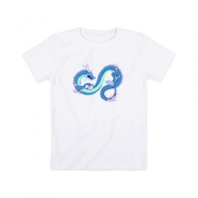 Детская футболка хлопок с принтом Синий китайский дракон в Новосибирске, 100% хлопок | круглый вырез горловины, полуприлегающий силуэт, длина до линии бедер | Тематика изображения на принте: 