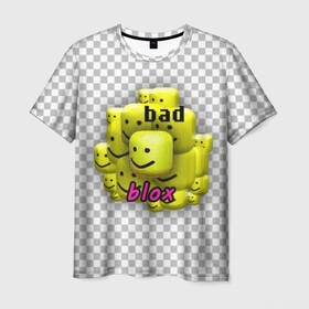Мужская футболка 3D с принтом badblox в Новосибирске, 100% полиэфир | прямой крой, круглый вырез горловины, длина до линии бедер | dank | dank memes | distotion | memes | oof | photoshop | roblox | yellow | данк | данк мемы | дисторшн | желтый | жмых | клетка | мемы | роблокс | серый | уф | фотошоп | черный