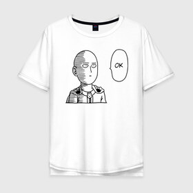 Мужская футболка хлопок Oversize с принтом One-Punch Man в Новосибирске, 100% хлопок | свободный крой, круглый ворот, “спинка” длиннее передней части | Тематика изображения на принте: one | one punch man | бесправный ездок | бласт | бэнг | ванпанчмен | генос | демон киборг | лысый плащ | ниндзя | сайтама | сверхзвуковой соник | серебряный клык | тацумаки | человек один удар