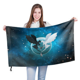 Флаг 3D с принтом ночная фурия в Новосибирске, 100% полиэстер | плотность ткани — 95 г/м2, размер — 67 х 109 см. Принт наносится с одной стороны | how to train your dragon | night fury | астрономия | беззубик | галактика | дракон | звезды | как приручить дракона | космос | ночная фурия