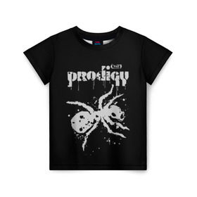 Детская футболка 3D с принтом The Prodigy логотип в Новосибирске, 100% гипоаллергенный полиэфир | прямой крой, круглый вырез горловины, длина до линии бедер, чуть спущенное плечо, ткань немного тянется | Тематика изображения на принте: 2019 | album | art | break | dance | logo | music | prodigy | брейк | граффити | группа | заставка | лого | логотип | музыка | муравей | новый альбом | обложка альбома | продиджи