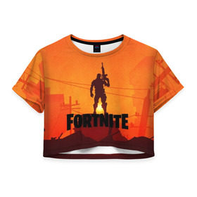 Женская футболка Cropp-top с принтом Fortnite Sunset в Новосибирске, 100% полиэстер | круглая горловина, длина футболки до линии талии, рукава с отворотами | 1 | battle | cs go | fortnite | game | gamer | howl | llama | new | битва | воин | вой | война | дракон | закат | игра | королевская | лама | лого | надпись | новинка | оружие | предводитель | роял | симулятор | строительство | фо