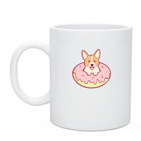 Кружка с принтом Корги Пончик в Новосибирске, керамика | объем — 330 мл, диаметр — 80 мм. Принт наносится на бока кружки, можно сделать два разных изображения | dog | donut | kawaii | вкусняшка | выпечка | еда | лапочка | милый | мимими | пес | песик | сладкий | собака | щенок