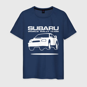 Мужская футболка хлопок с принтом Subaru Impreza World Rally в Новосибирске, 100% хлопок | прямой крой, круглый вырез горловины, длина до линии бедер, слегка спущенное плечо. | Тематика изображения на принте: impreza | rally | subaru | subaru impreza | world rally team