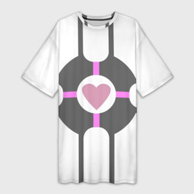 Платье-футболка 3D с принтом Куб Компаньон в Новосибирске,  |  | companion | companion cube | cube | portal | portal 2 | source | steam | valve | белый | куб | полосы | портал | портал 2 | розовый | серый