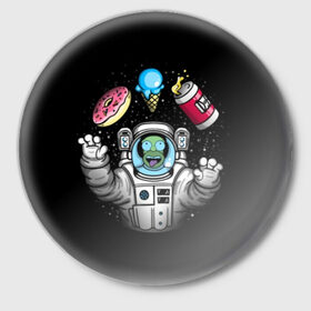 Значок с принтом Гомер в космосе в Новосибирске,  металл | круглая форма, металлическая застежка в виде булавки | bart | homer | lisa | simpsons | space | барт | гомер | космос | пончик | симпсоны