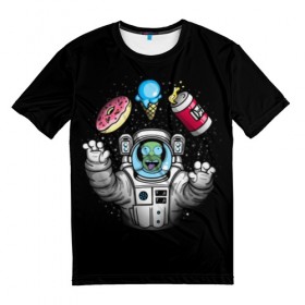 Мужская футболка 3D с принтом Гомер в космосе в Новосибирске, 100% полиэфир | прямой крой, круглый вырез горловины, длина до линии бедер | bart | homer | lisa | simpsons | space | барт | гомер | космос | пончик | симпсоны