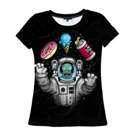 Женская футболка 3D с принтом Гомер в космосе в Новосибирске, 100% полиэфир ( синтетическое хлопкоподобное полотно) | прямой крой, круглый вырез горловины, длина до линии бедер | bart | homer | lisa | simpsons | space | барт | гомер | космос | пончик | симпсоны
