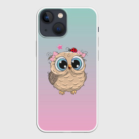 Чехол для iPhone 13 mini с принтом Маленькая совушка в Новосибирске,  |  | глазастик | звездочки | лапки | маленькая | милая | милый | птенец | птичка | пушистик | сердечки | сова | совенок | совушка