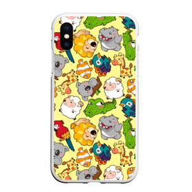 Чехол для iPhone XS Max матовый с принтом Зоопарк в Новосибирске, Силикон | Область печати: задняя сторона чехла, без боковых панелей | девочке | детская | детям | дочке | животные | жираф | зоопарк | коала | крокодил | лев | мальчику | попугай | разноцветная | ребенку | рыбка