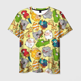 Мужская футболка 3D с принтом Зоопарк в Новосибирске, 100% полиэфир | прямой крой, круглый вырез горловины, длина до линии бедер | девочке | детская | детям | дочке | животные | жираф | зоопарк | коала | крокодил | лев | мальчику | попугай | разноцветная | ребенку | рыбка