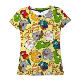 Женская футболка 3D с принтом Зоопарк в Новосибирске, 100% полиэфир ( синтетическое хлопкоподобное полотно) | прямой крой, круглый вырез горловины, длина до линии бедер | девочке | детская | детям | дочке | животные | жираф | зоопарк | коала | крокодил | лев | мальчику | попугай | разноцветная | ребенку | рыбка
