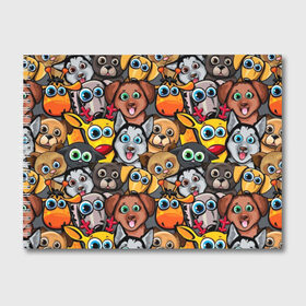 Альбом для рисования с принтом Веселые собаки в Новосибирске, 100% бумага
 | матовая бумага, плотность 200 мг. | Тематика изображения на принте: бульдог | голубые глаза | доберман | животные | жирафы | котики | милые | олени | разноцветные | собаки | хаски | яркие