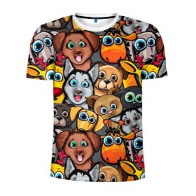 Мужская футболка 3D спортивная с принтом Веселые собаки в Новосибирске, 100% полиэстер с улучшенными характеристиками | приталенный силуэт, круглая горловина, широкие плечи, сужается к линии бедра | бульдог | голубые глаза | доберман | животные | жирафы | котики | милые | олени | разноцветные | собаки | хаски | яркие