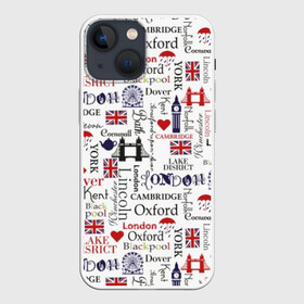 Чехол для iPhone 13 mini с принтом Лондон в Новосибирске,  |  | cambridge | england | fashion | london | style | tea | uk | umbr | англия | башня | белый | великобритания | город | графика | дизайн | дождь | зонт | картинка | кембридж | колесо | красный | лондон | мода | мост | надпись